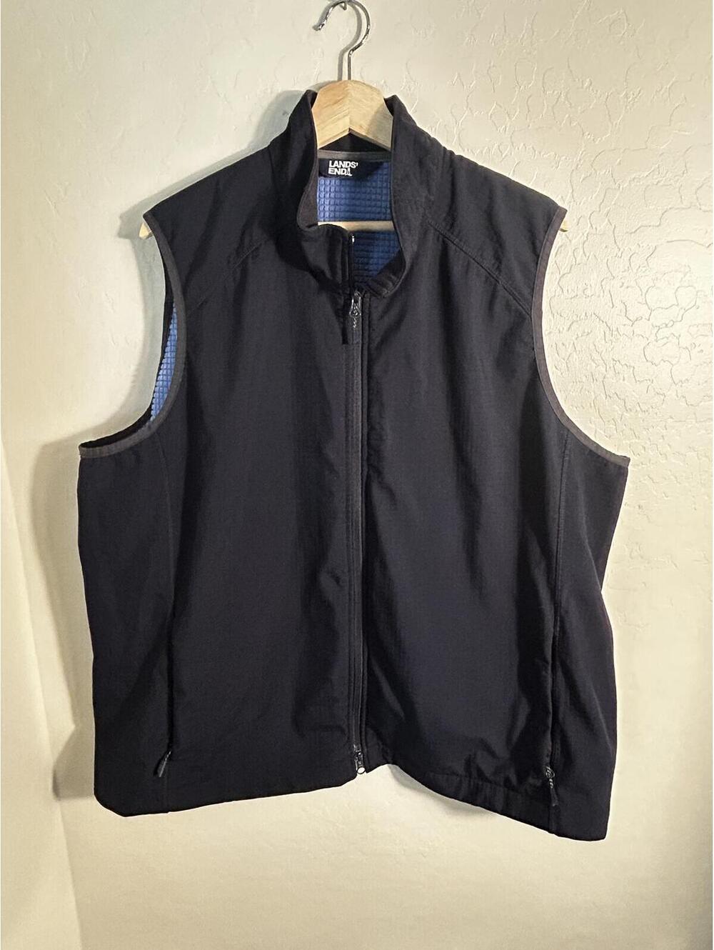 Lands' End Black Zip-Front Quilted Fleece-Lined Vest Size 3X